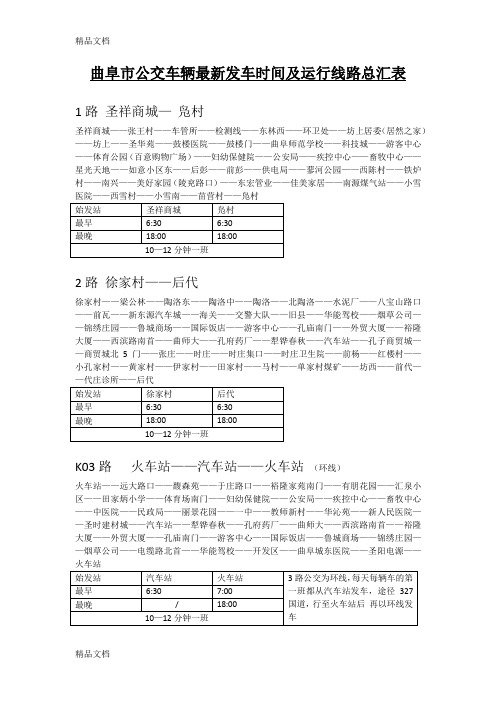 最新曲阜市公交车辆最新线路及发车时间汇总表资料