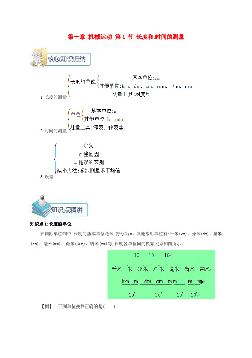 【人教版】八年级物理上册全册备课知识要点资料：第一章第1节长度和时间的测量