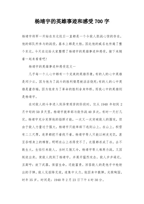 杨靖宇的英雄事迹和感受700字