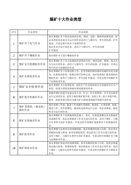 煤矿十大作业类型