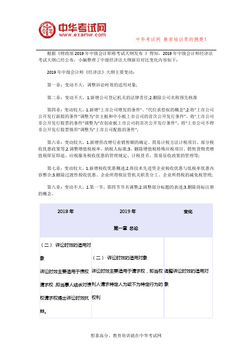 2019年中级会计师经济法考试大纲新旧对比变化