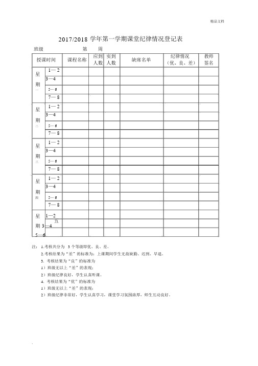 课堂纪律情况登记表模版