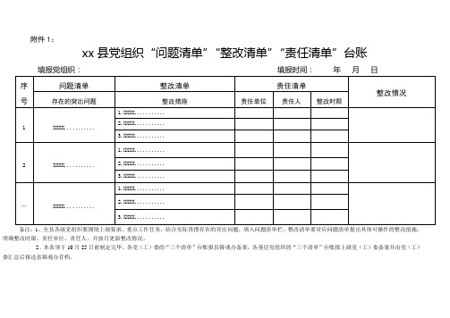 党组织“问题清单”“整改清单”“责任清单”三个清单台账模板