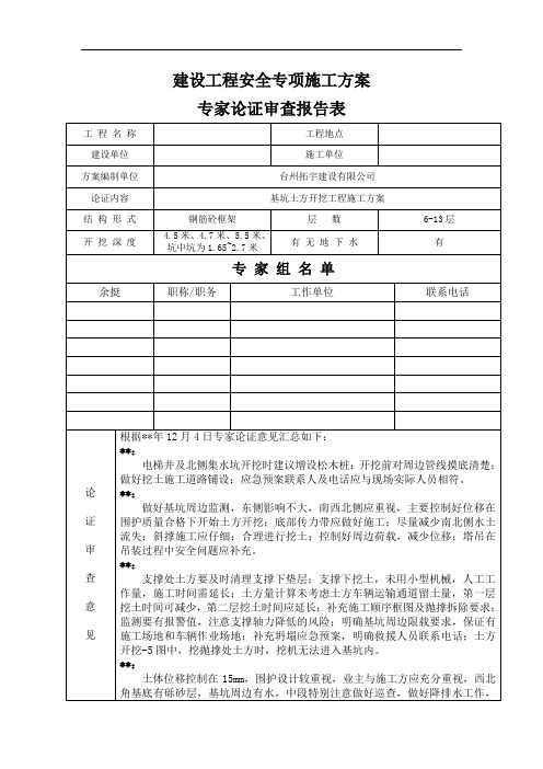 建设工程安全专项施工方案专家论证审查意见表