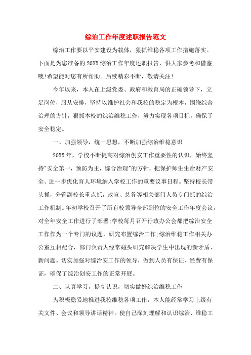 2019年综治工作年度述职报告范文