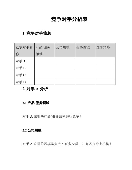 竞争对手分析表