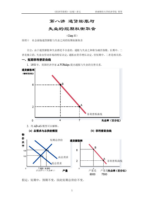 经济学原理(宏观)第八讲 通货膨胀与失业的短期权衡取舍