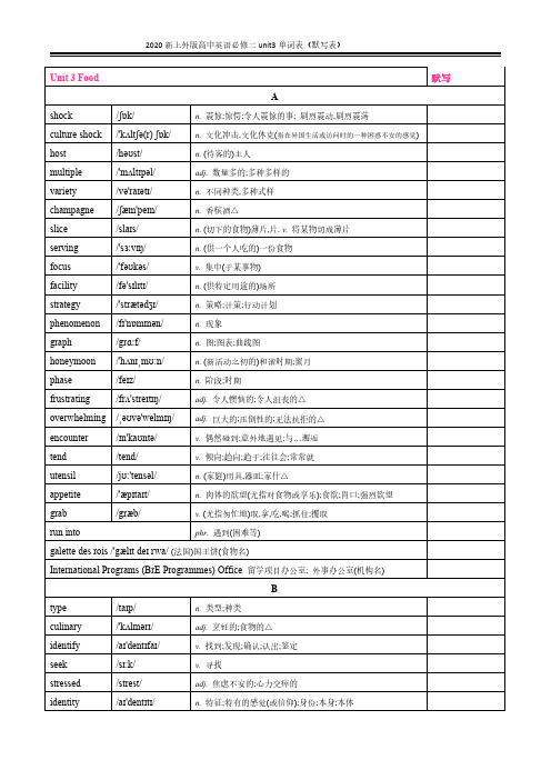 2020新上外版高中英语必修二unit3单词表(默写表)