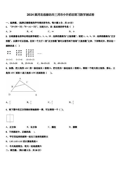 2024届河北省廊坊市三河市小升初总复习数学测试卷含解析