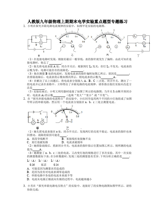 2021-2022学年人教版物理九年级上学期电学实验专题练习 