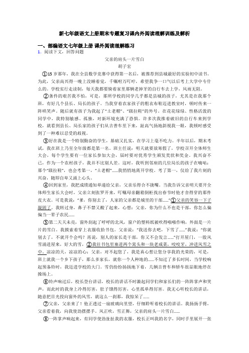 新七年级语文上册期末专题复习课内外阅读理解训练及解析