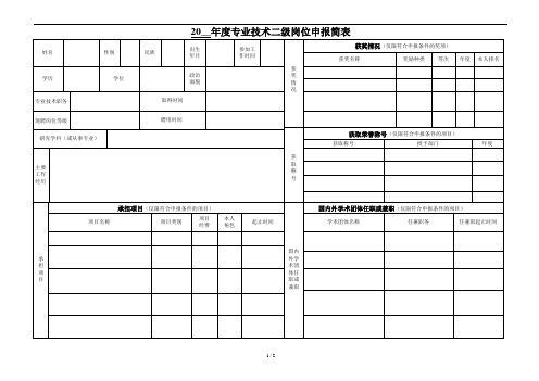 年度专业技术二级岗位申报简表