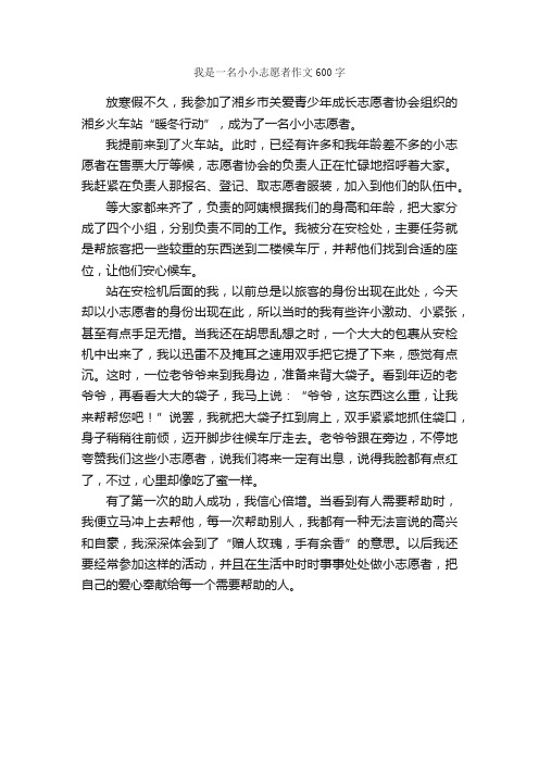 我是一名小小志愿者作文600字_小学五年级作文_