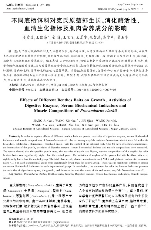 不同底栖饵料对克氏原螯虾生长、消化酶活性、血清生化指标及肌肉