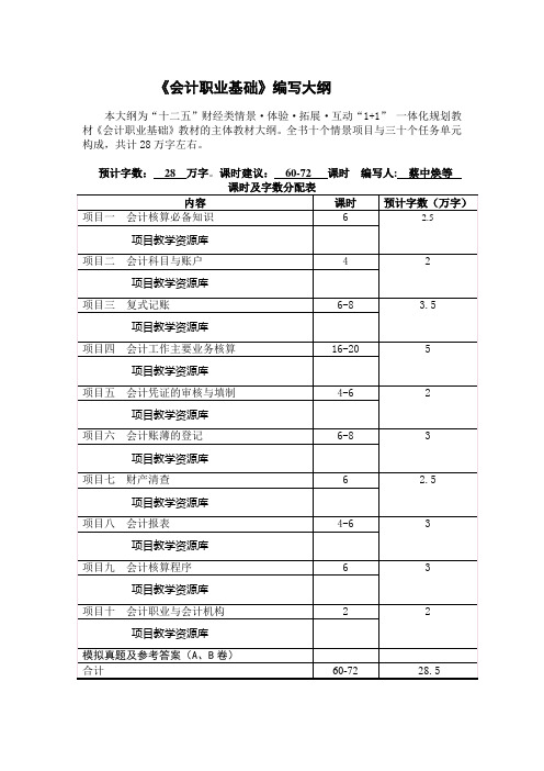 会计职业基础编写大纲