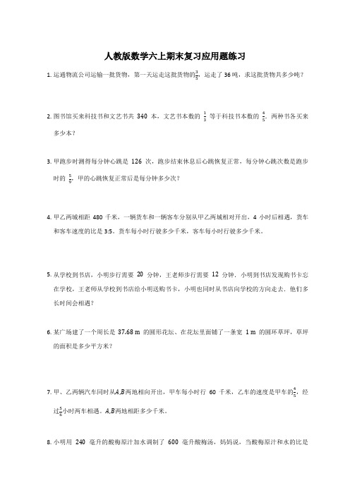 复习应用题练习(应用题)六年级上册数学  人教版