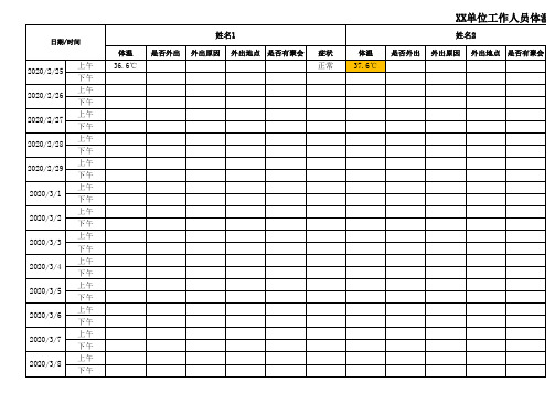 单位工作人员体温监测及外出登记表