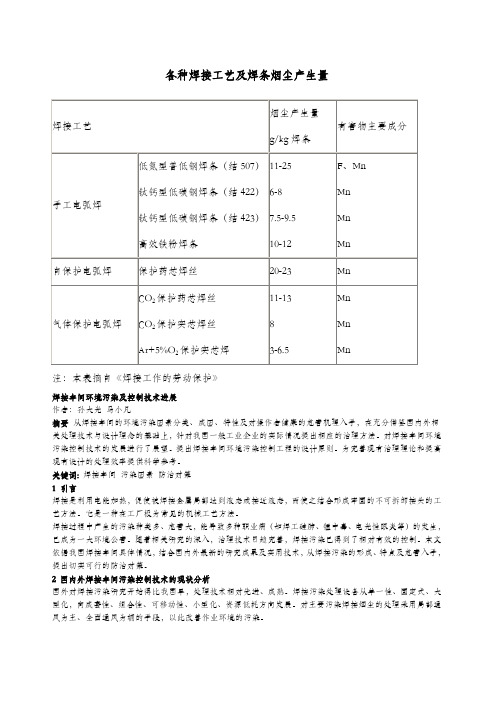 各种焊接工艺及焊条烟尘产生量