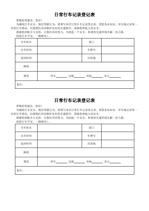 日常行车记录登记表格模板(可修改)