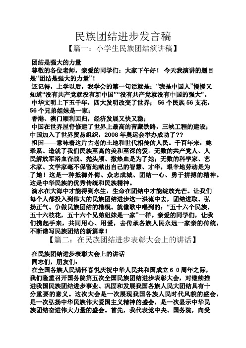 团结作文之民族团结进步发言稿