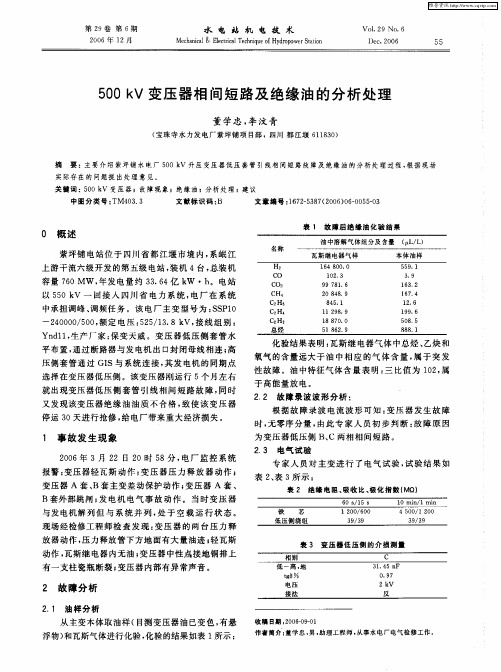 500kV变压器相间短路及绝缘油的分析处理