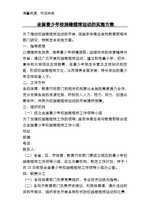 全国青少年校园橄榄球活动的实施方案,DOC