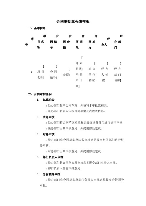 合同审批流程表模板