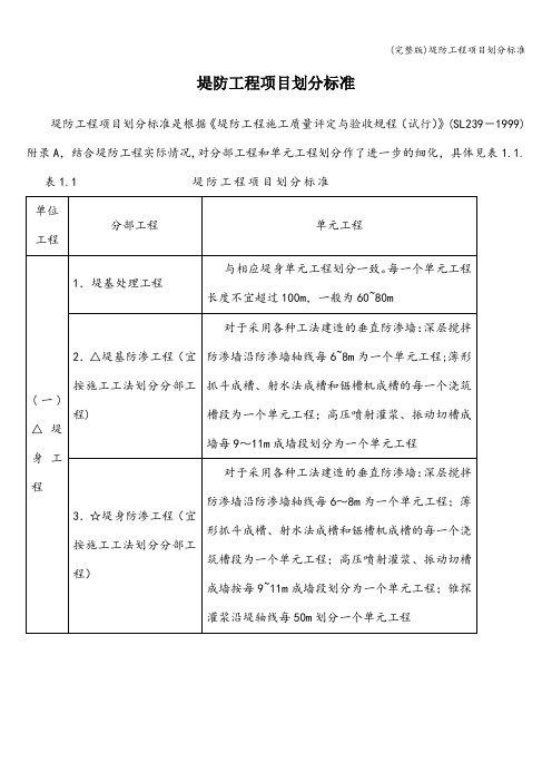 (完整版)堤防工程项目划分标准