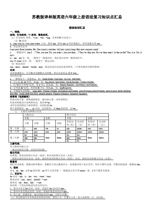 苏教版译林版英语六年级上册语法复习知识点汇总-最新