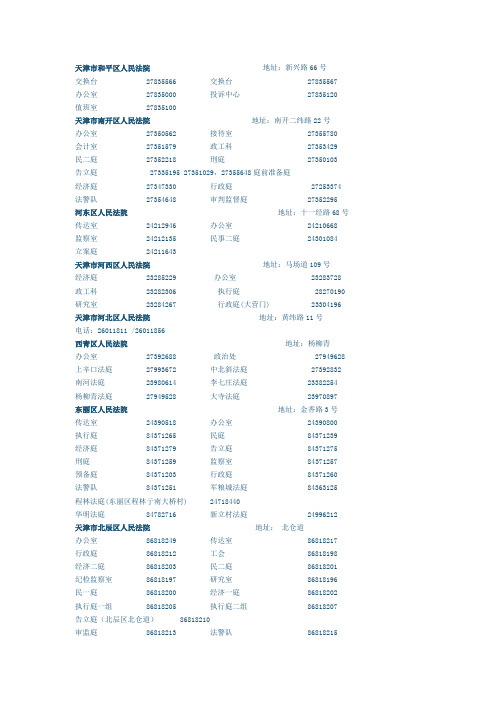 天津各级法院联系方式