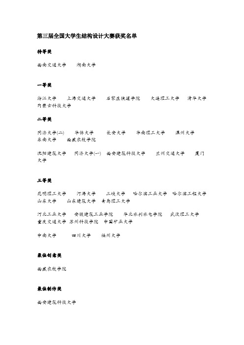 第三届全国大学生结构设计大赛获奖名单