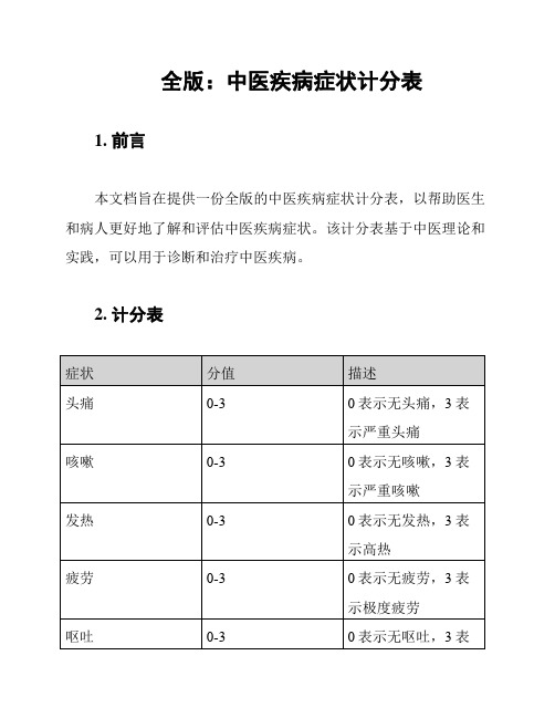 全版：中医疾病症状计分表