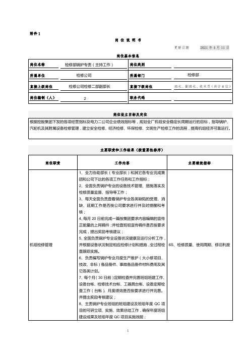 检修部锅炉专责岗位说明书v2