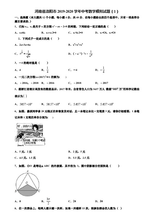 河南省洛阳市2019-2020学年中考数学模拟试题(1)含解析