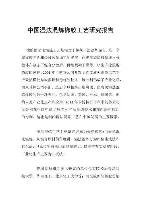 中国湿法混炼橡胶工艺研究报告