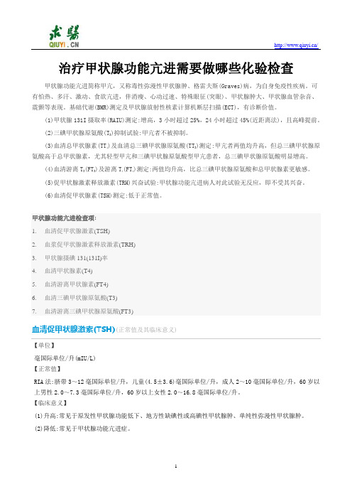 治疗甲状腺功能亢进需要做哪些化验检查