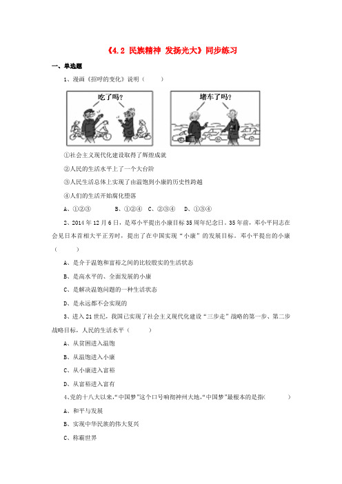 九年级政治全册 第四单元 情系中华 放眼未来 4.2 民族精神 发扬光大同步练习3 粤教版