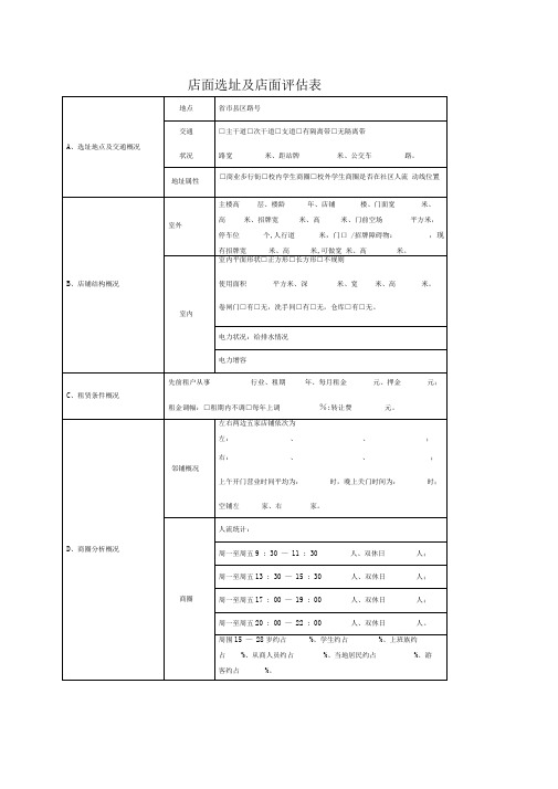 店面评估表大全