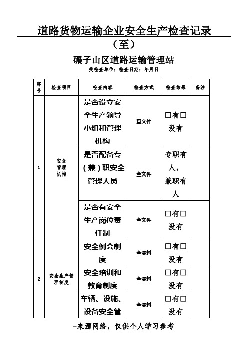 道路货物运输企业安全生产检查记录