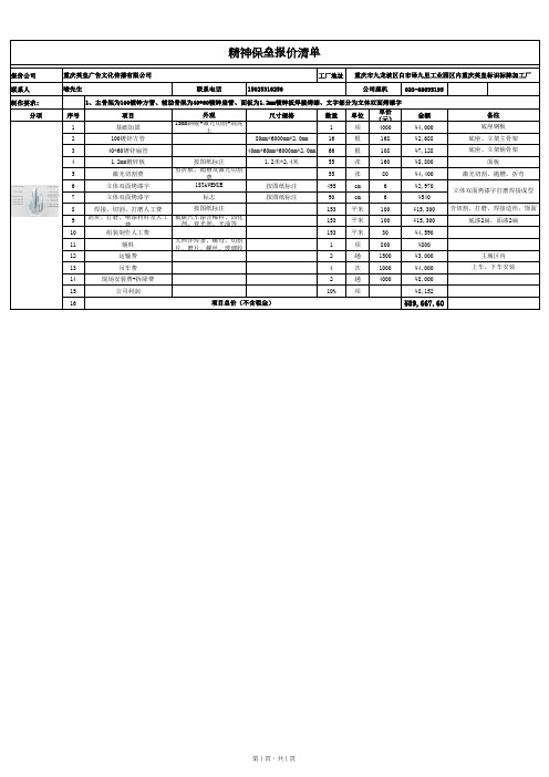 精神堡垒制作明细报价
