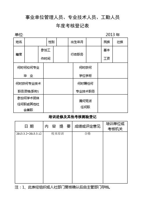 (附件1)事业单位工作人员年度考核登记表