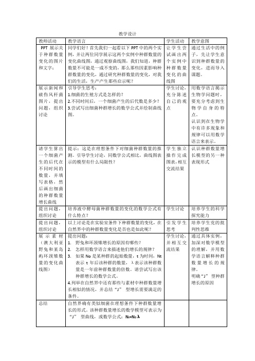 高中生物_种群数量的变化教学设计学情分析教材分析课后反思