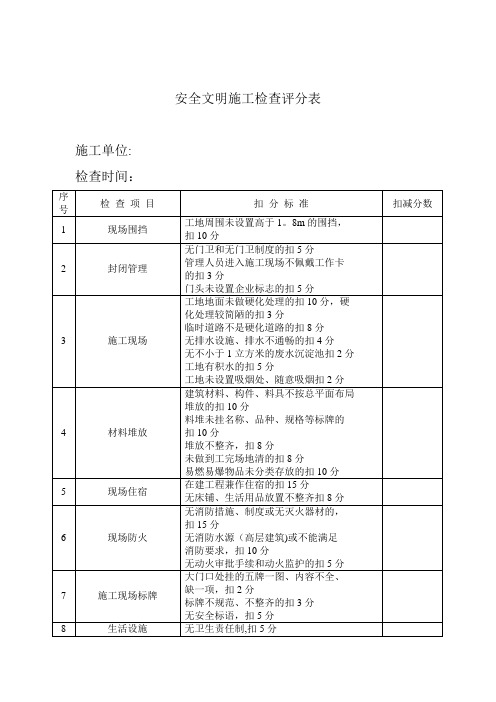 安全文明施工检查评分表