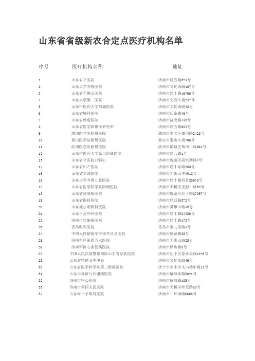 山东省省级新农合定点医疗机构名单