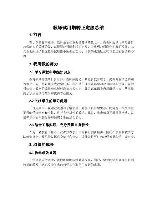 教师试用期转正定级总结