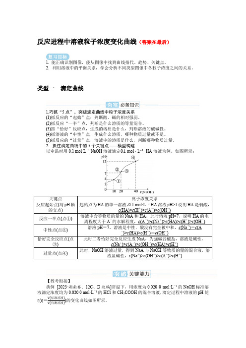 2025届高中化学复习学案：反应进程中溶液粒子浓度变化曲线