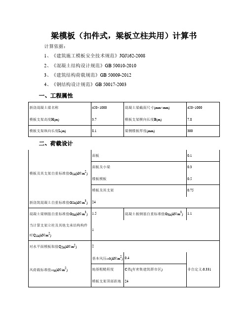 450x1000梁模板(扣件式,梁板立柱共用)计算书