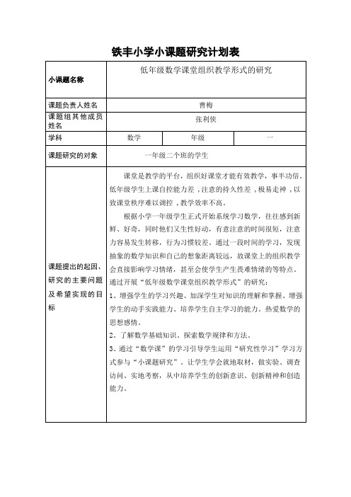 一年级数学小课题研究计划表[1]