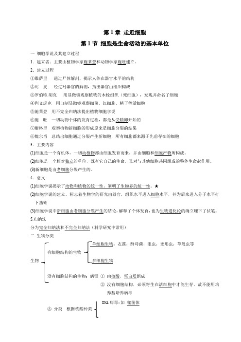 第1章走近细胞-2024-2025学年高一生物单元必背知识清单(人教版2019必修1)