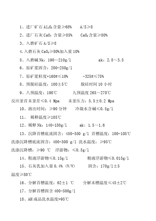 氧化铝生产工艺指标